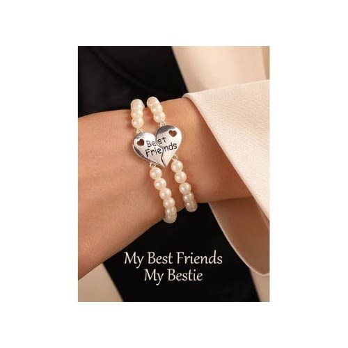 2-set Bestfriends Letter Heart Shaped Pearl Bracelets