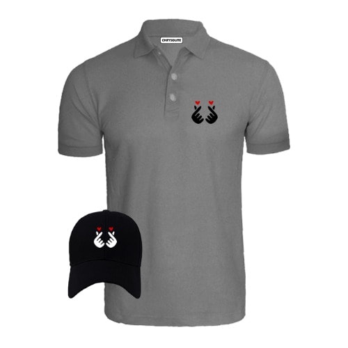 Korean Love Hand Double Grey Polo Black Cap