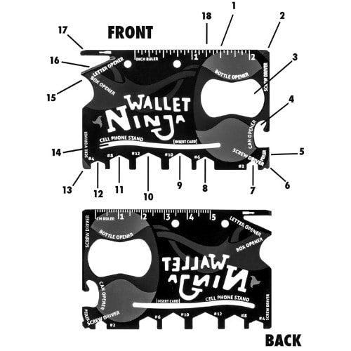 Wallet Ninja 18 In 1 Multi-purpose Credit Card Size Pocket Tool