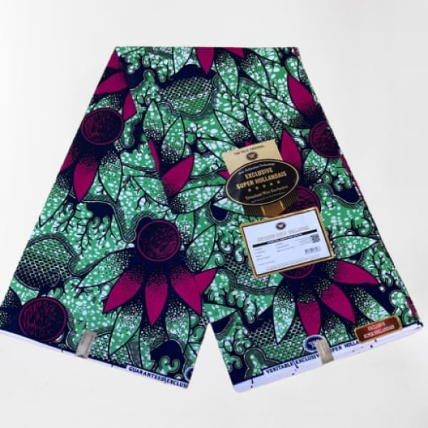 Green Ankara With Pink Petals Design - 6yards