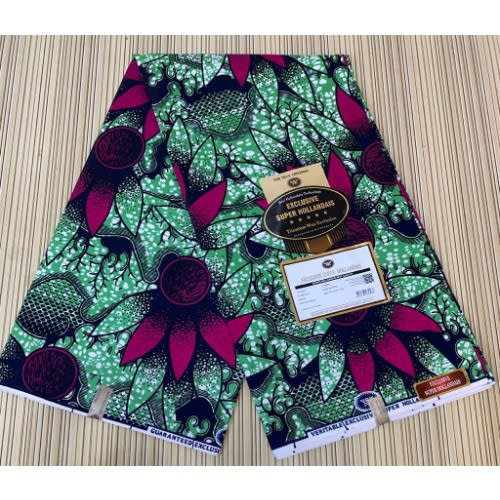Green Ankara With Pink Petals Design - 6yards