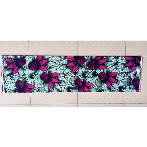 Green Ankara With Pink Petals Design - 6yards