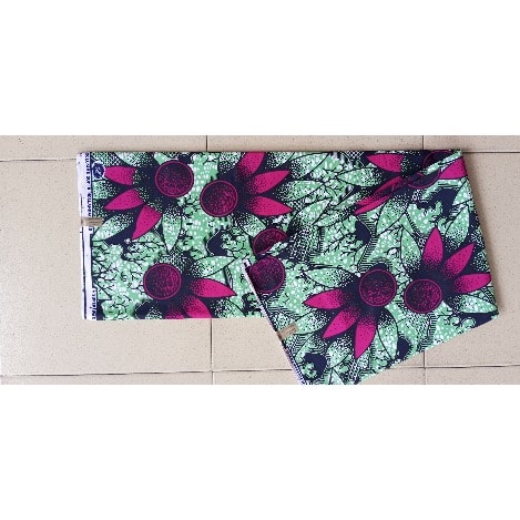 Green Ankara With Pink Petals Design - 6yards