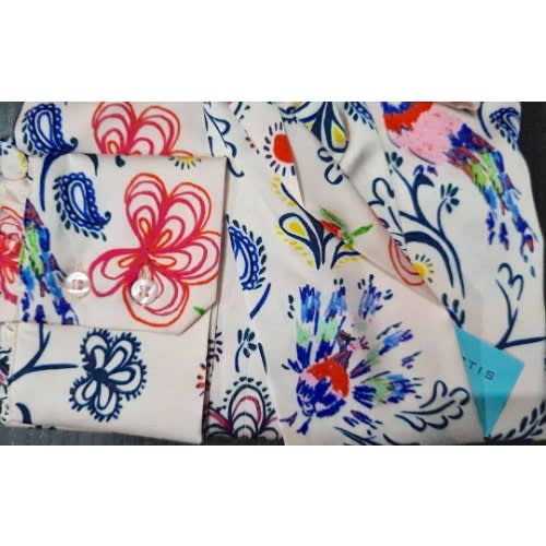 Women's Floral Print Pussy Bow Blouse - Pink & Red
