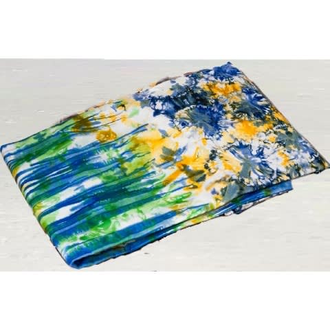 Adire Fabric - Blend Of Blue Green And Yellow - 5 Yards