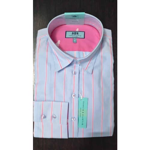 Women's Striped Fitted Shirt - Light Blue & Pink