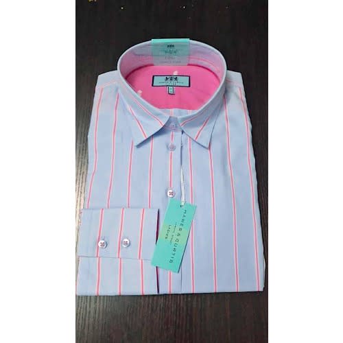 Women's Striped Fitted Shirt - Light Blue & Pink