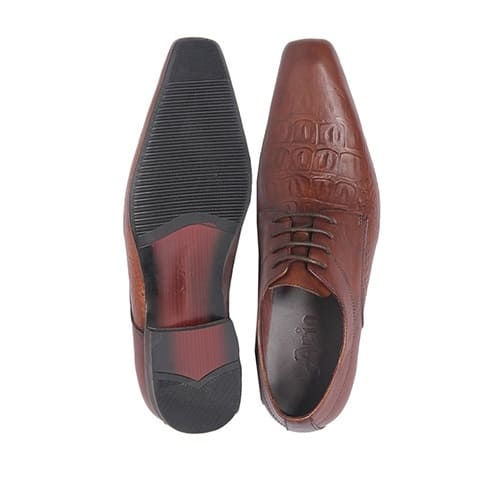 Patterned Italian Leather Laceup Shoe - Brown - MSH-3481
