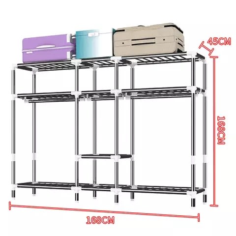 Double Size Iron Steel Foldable Fabric Wardrobe With Drawer - 163x45x172CM