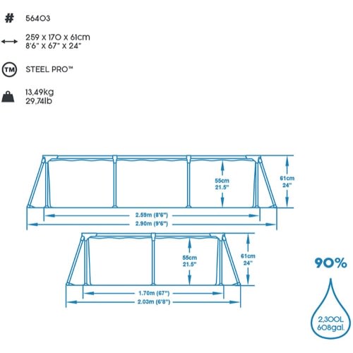 Rectangular Swimming Pool - 2.58m X 1.7m X 61cm