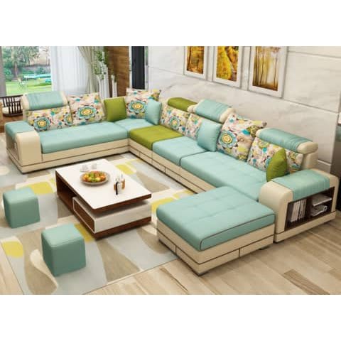 Luxury Neo U Shape Sofa With Free Center Table - Multicolor