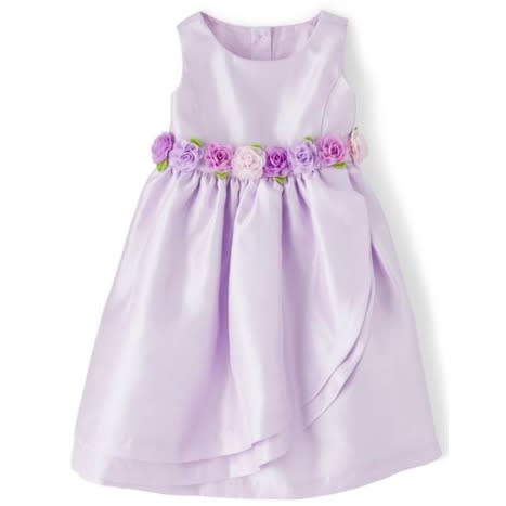 Girls Flower Applique Dress - Purple