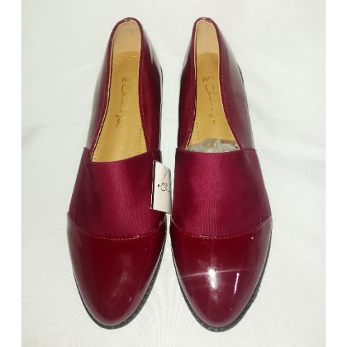 Patent Leather With Elastic Flat Loafers - Wine