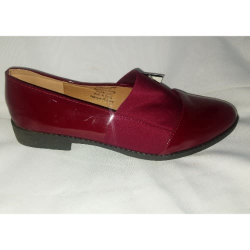 Patent Leather With Elastic Flat Loafers - Wine