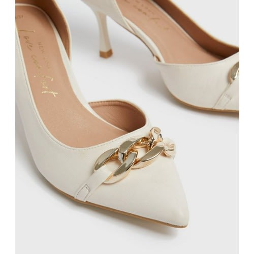 Chain Trim Stiletto Heel - Court Shoes - Off White