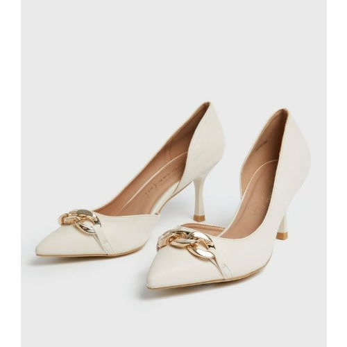 Chain Trim Stiletto Heel - Court Shoes - Off White