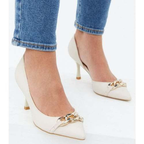 Chain Trim Stiletto Heel - Court Shoes - Off White