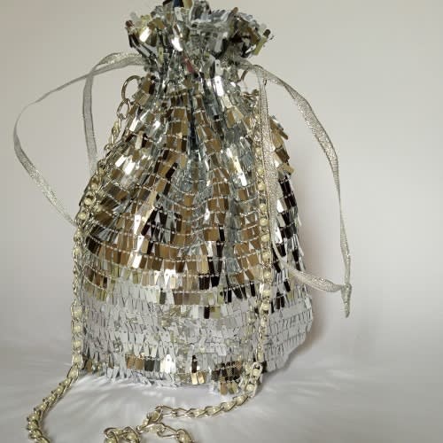 Silver Drawstring Purse