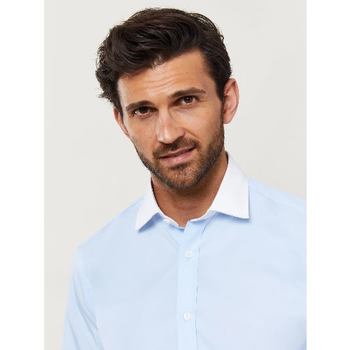 Slim Fit Blue Contrast Double Collar Cuff Shirt