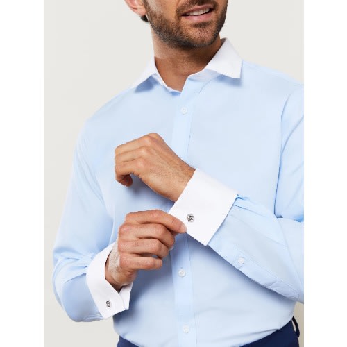 Slim Fit Blue Contrast Double Collar Cuff Shirt