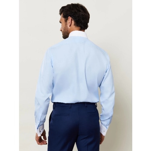 Slim Fit Blue Contrast Double Collar Cuff Shirt