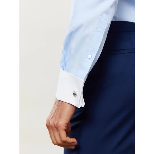Slim Fit Blue Contrast Double Collar Cuff Shirt