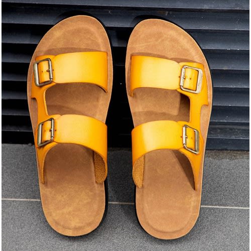 Men Double Buckle Strap Soft Sole Slippers