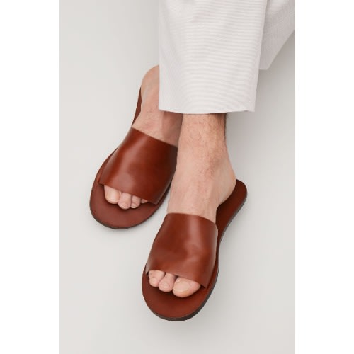 Numbes Brown Italian Leather Covered Slippers