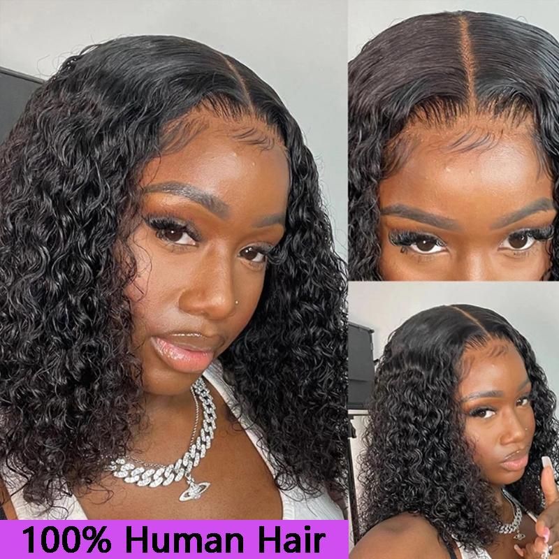 Short Curly Bob Brazilian Woman Hair Mesh Front Wiggings 13X4 Mesh Frontal 4x4 Closure Deep Wave Wigging For Black Women 180 Density
