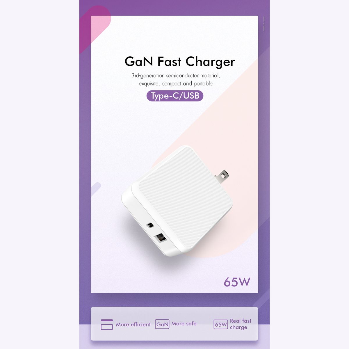 M2 65W Large Power GaN2pro PD Quick Charging Power Adapter