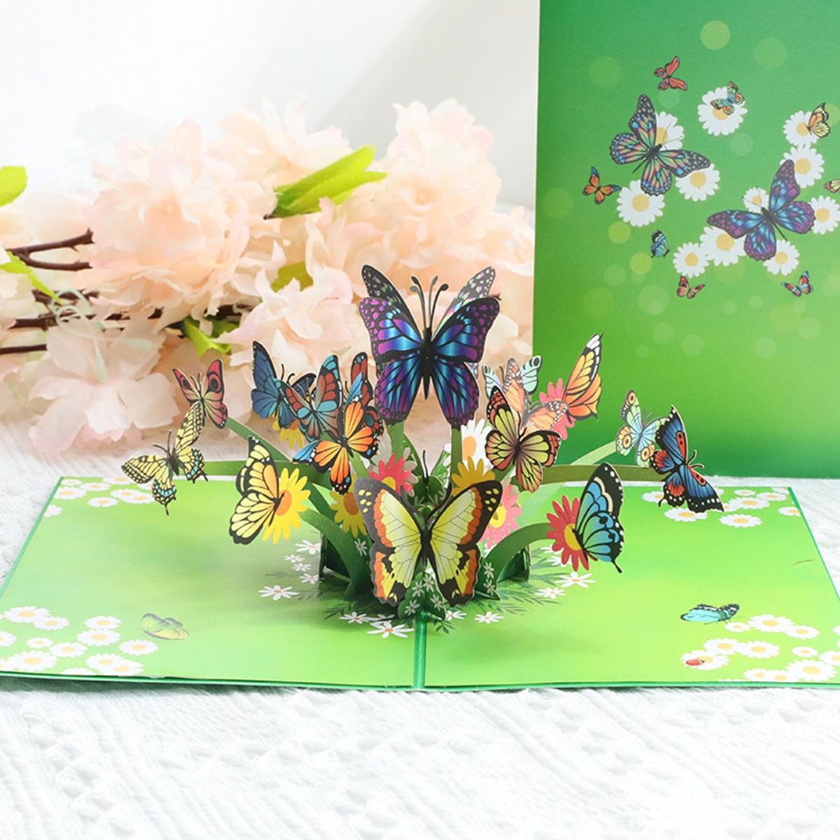 1 Set Blessing Card 3D Message Thanksgiving Card Green