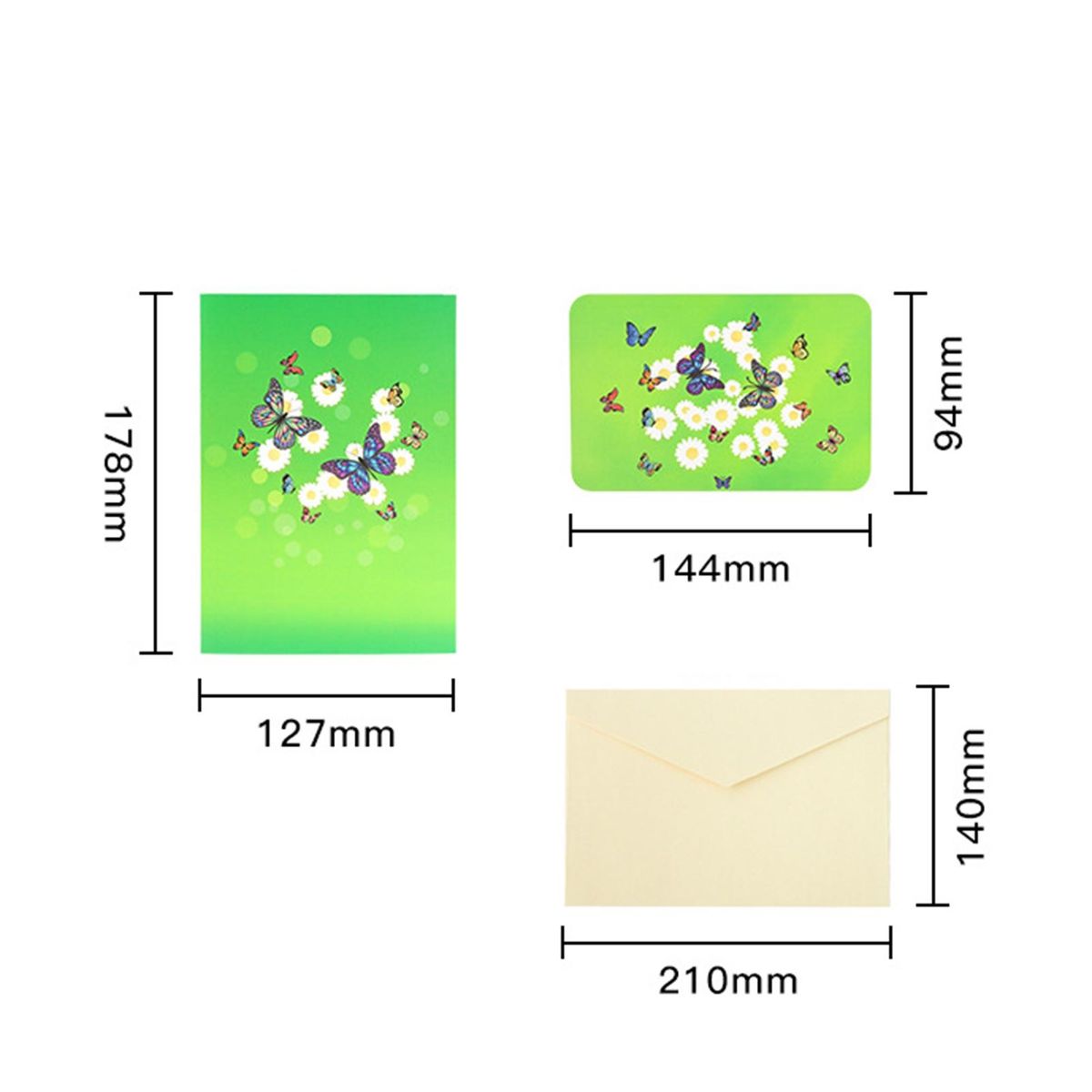 1 Set Blessing Card 3D Message Thanksgiving Card Green