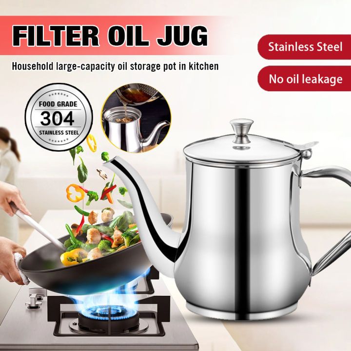 Stainless Steel Oil/Tea Strainer Kettle (24 Oz, Silver)