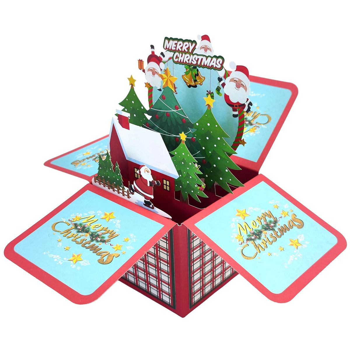 Birthday Gift Card 3d Christmas Greeting Card Santa Claus Snowman Wine Red