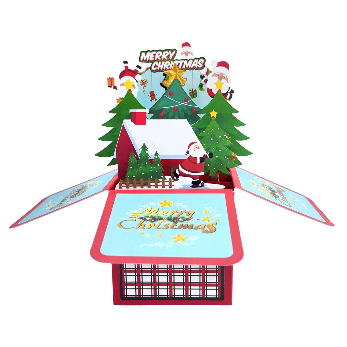 Birthday Gift Card 3d Christmas Greeting Card Santa Claus Snowman Wine Red