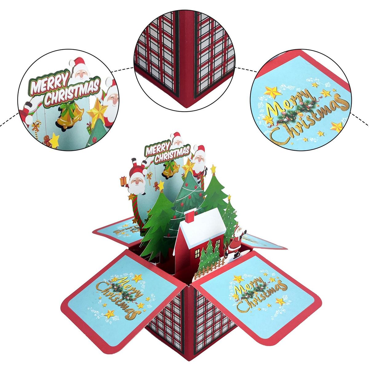 Birthday Gift Card 3d Christmas Greeting Card Santa Claus Snowman Wine Red