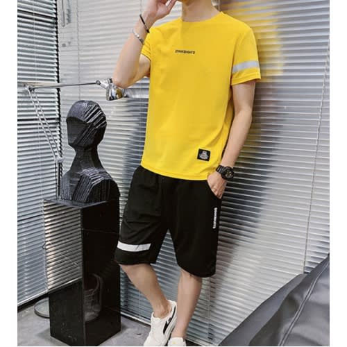 2 In 1  Sport Men's Short Sleeve T-shirt And Short - Yellow And Black
