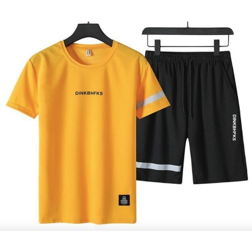 2 In 1  Sport Men's Short Sleeve T-shirt And Short - Yellow And Black