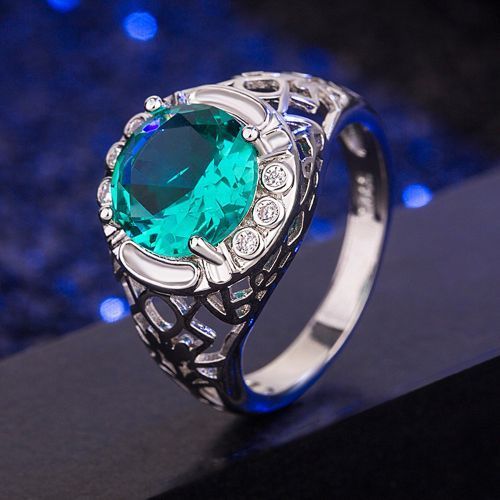 Green Topaz Gemstone Ring Zircon Vintage Flower Female Exaggerated Hollow Rings