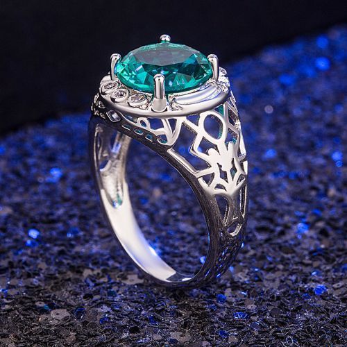 Green Topaz Gemstone Ring Zircon Vintage Flower Female Exaggerated Hollow Rings