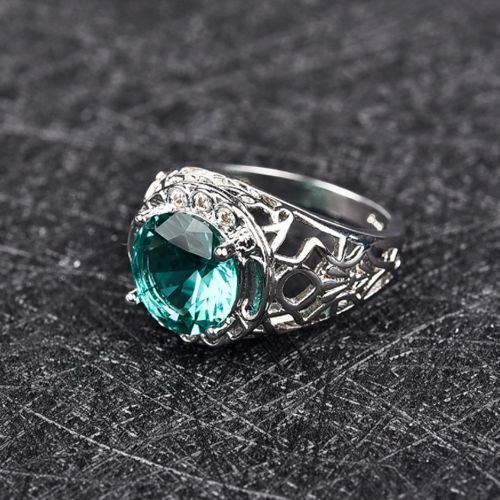 Green Topaz Gemstone Ring Zircon Vintage Flower Female Exaggerated Hollow Rings