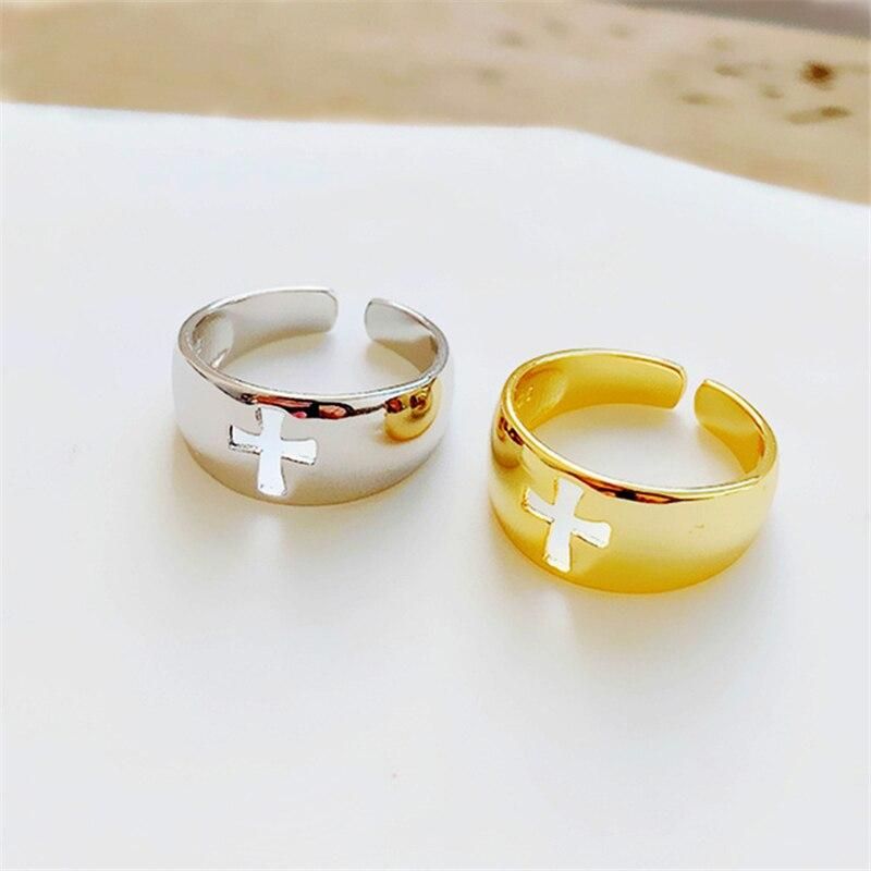 Trendy New Hollow Out Cross Open Ring Hip Hop Punk Gold and Silver Rings for Women Body Jewelry Fashion Gifts