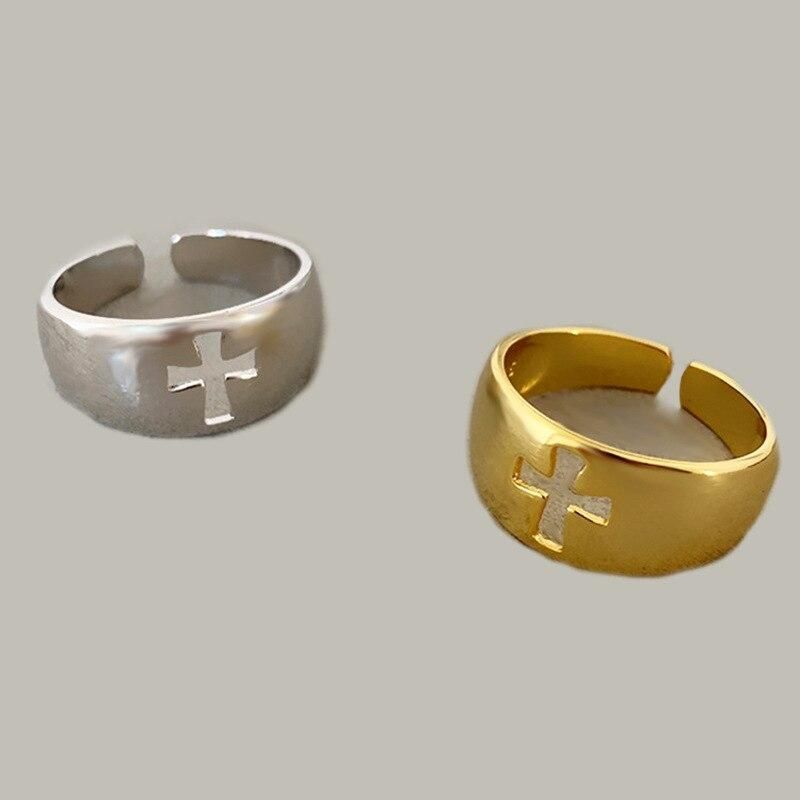 Trendy New Hollow Out Cross Open Ring Hip Hop Punk Gold and Silver Rings for Women Body Jewelry Fashion Gifts