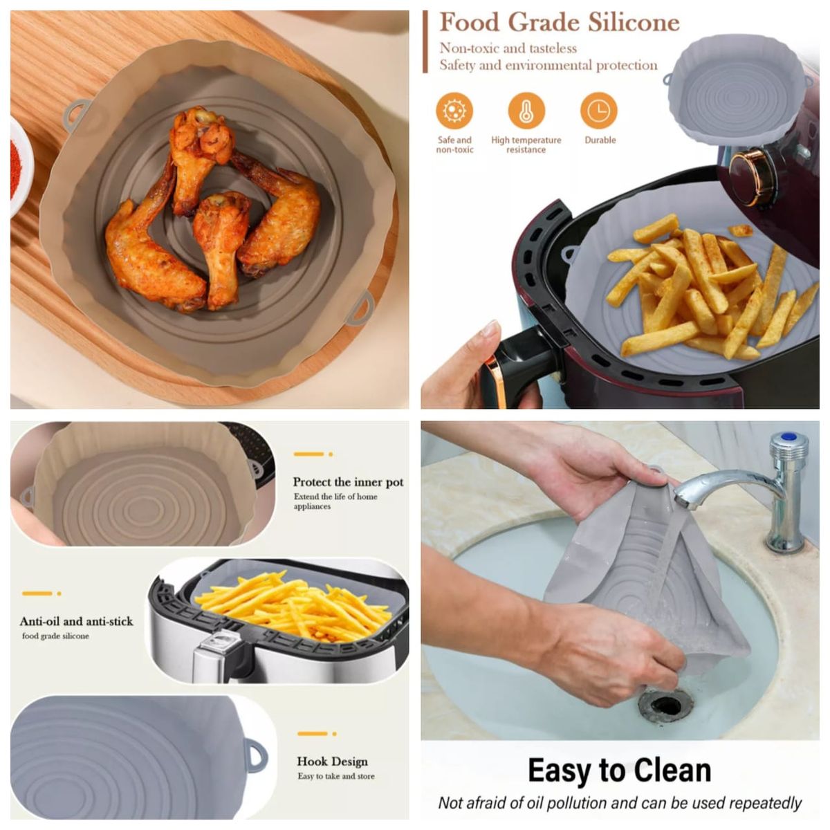 2 PCS Air Fryer Silicon Parchment Liners,pizza Tray,reusable