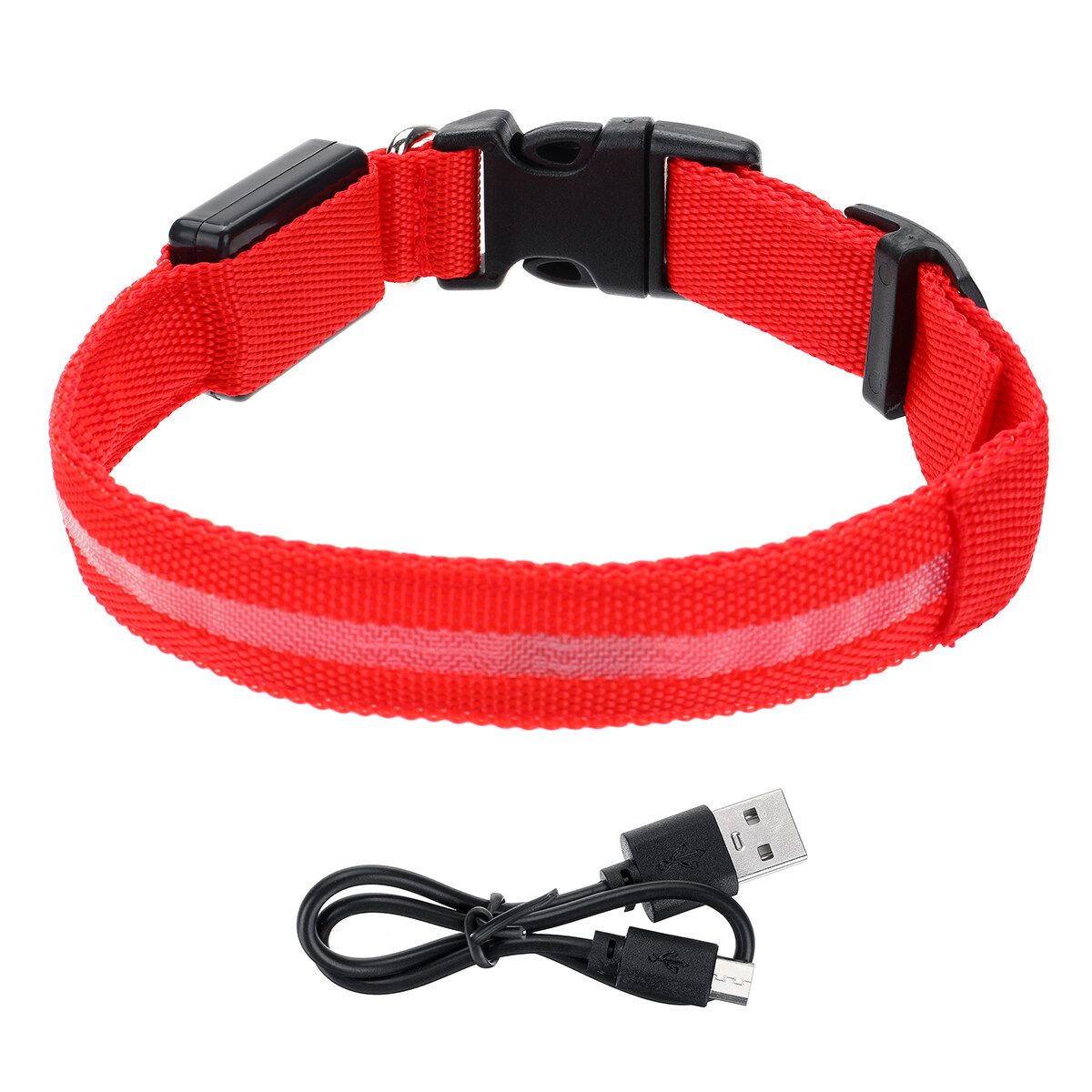 Adjustable LED Dog Pet Luminous Collar Rechargeable Safety Flashing Necklace Red