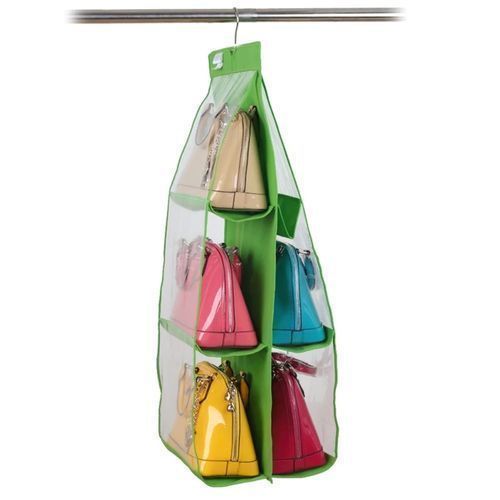 6 Pocket Hanging Handbag Purse Storage Organiser, Green 1pc