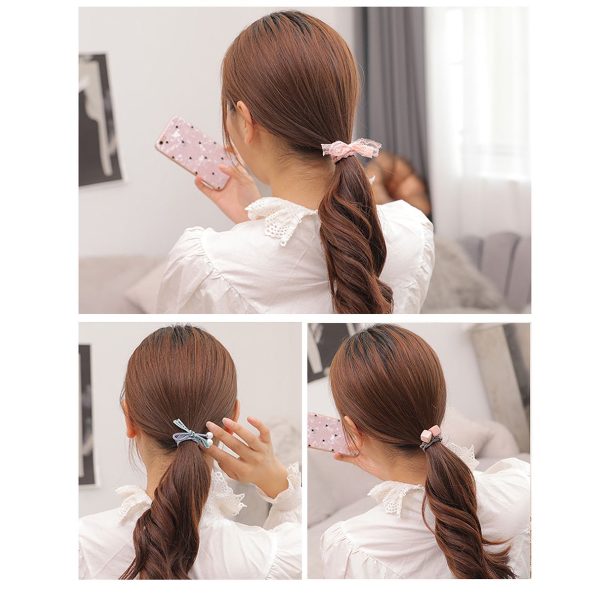 12PCS/Set Elastic Hair Bands Cute Elastic Hair Ties Pearl