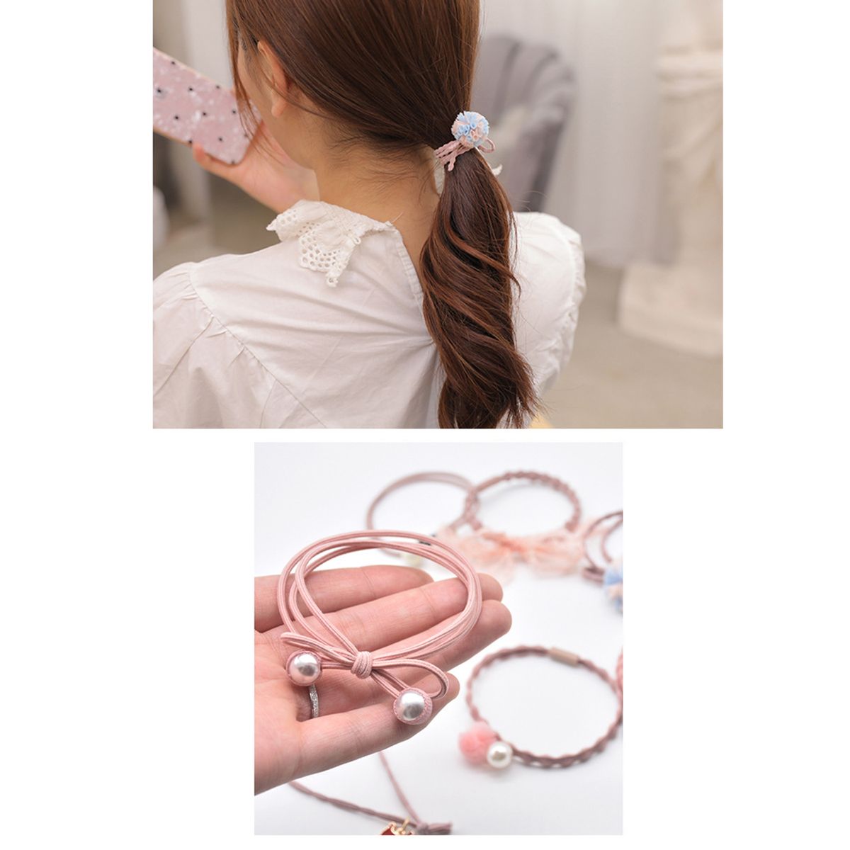 12PCS/Set Elastic Hair Bands Cute Elastic Hair Ties Pearl