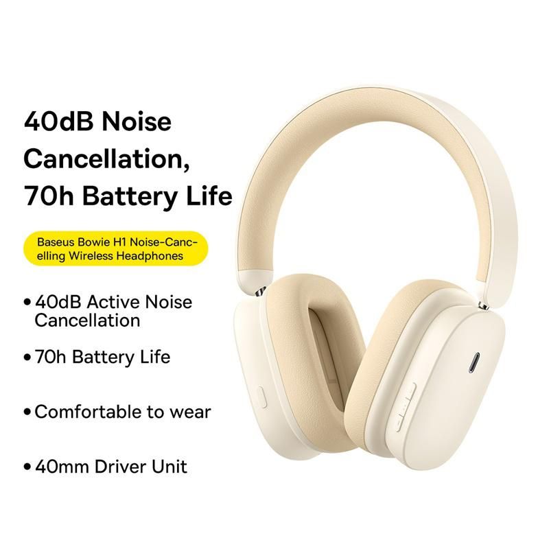 Baseus Bowie H1 Wireless Headphone 40dB Hybrid Active Noise Cancelling Earphone Bluetooth 5.2 HiFi Over the Ear Headset 70H Time