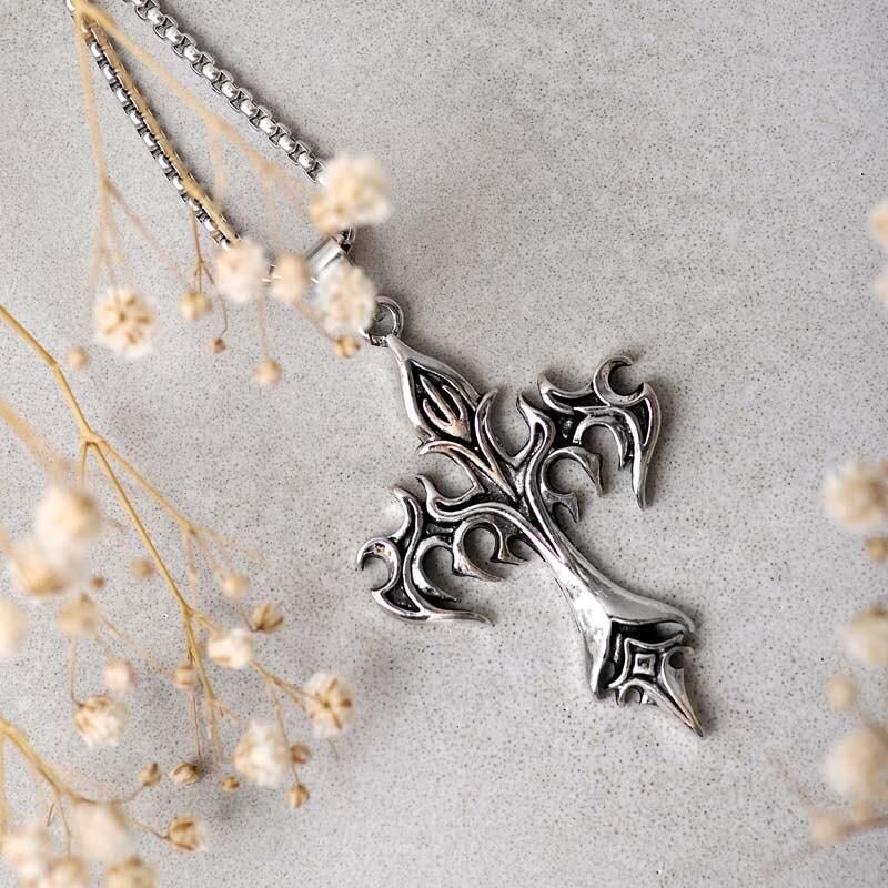 Cross Pendant Necklace Indie Punk Gothic Choker for Egirl Eboy Woman Men